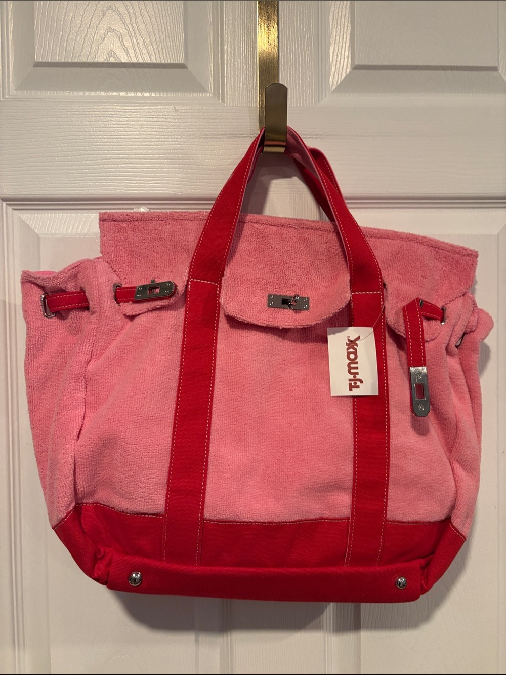 BNWT Viral SUNWIN Boatkin Style Large Pink Tote with Red Trim